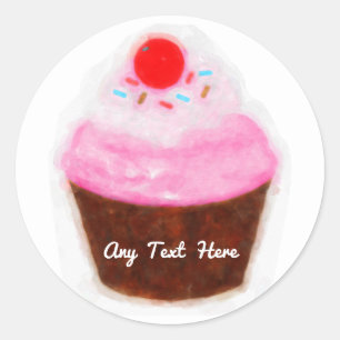 Big Cupcake & Cherry Watercolor Party Favor Classic Round Sticker