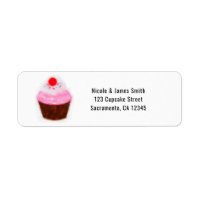 Big Cupcake & Cherry Watercolor Party Invitation Label