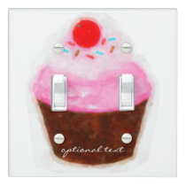 Big Cupcake & Cherry Watercolor Personalized Light Switch Cover