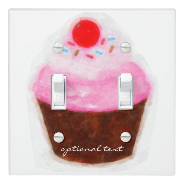 Big Cupcake & Cherry Watercolor Personalized Light Switch Cover (In Situ)