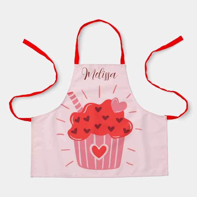 Big Cupcake Red Heart Kids Apron (Front)