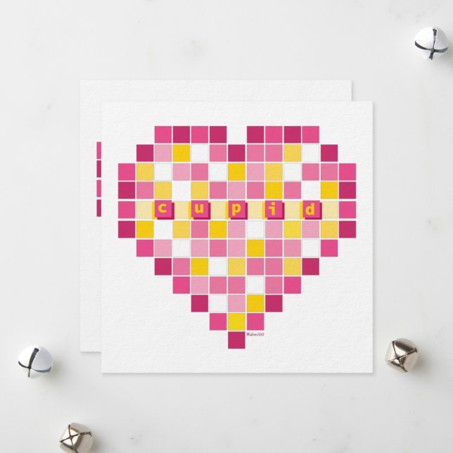  Big Cupid Pixel Heart Holiday Card (Front/Back In Situ)
