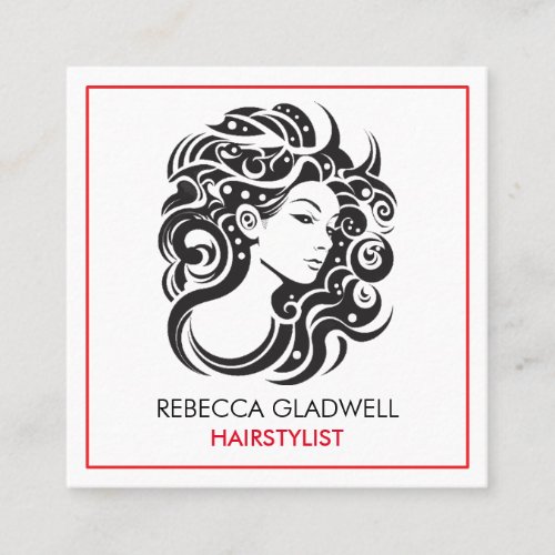 Big curly hair female portrait hair stylist  square business card