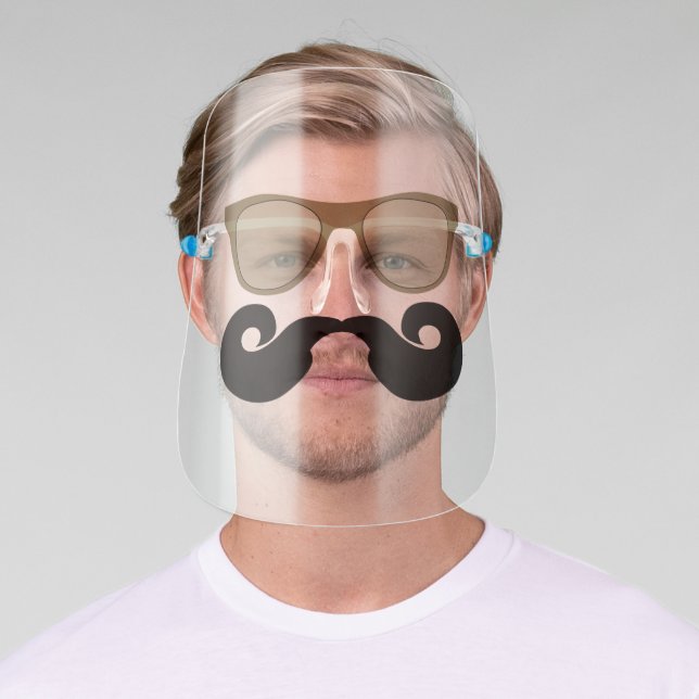 Big Curly Moustache 60s Sunglasses Face Shield (Insitu)