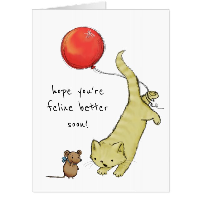 BIG Custom Name Cute Funny Cat get well soon Card (Front)