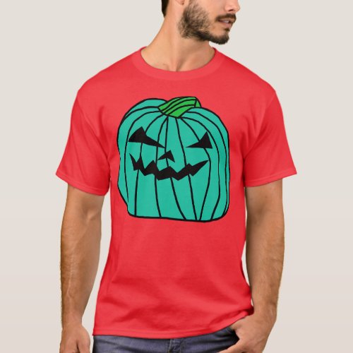 Big Cyan Halloween Horror Pumpkin T_Shirt