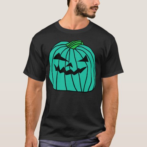 Big Cyan Halloween Horror Pumpkin T_Shirt