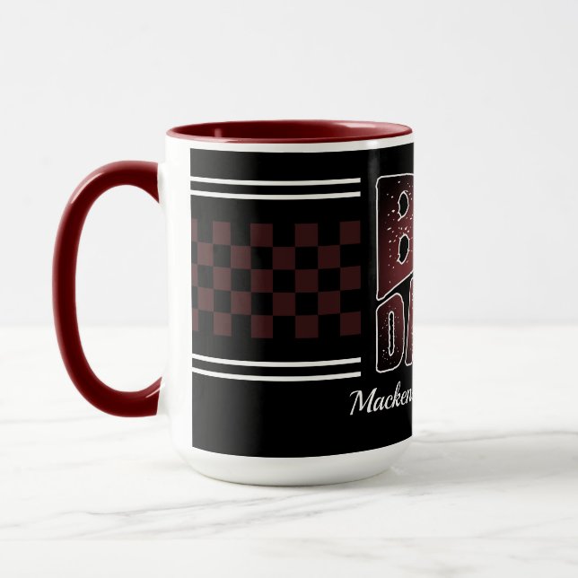 Big Daddy with Brown Checkers and Name on Black Mug (Left)