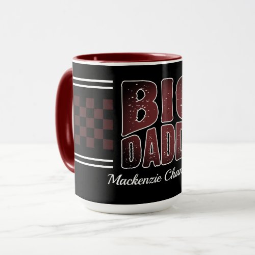 Big Daddy with Brown Checkers and Name on Black Mug