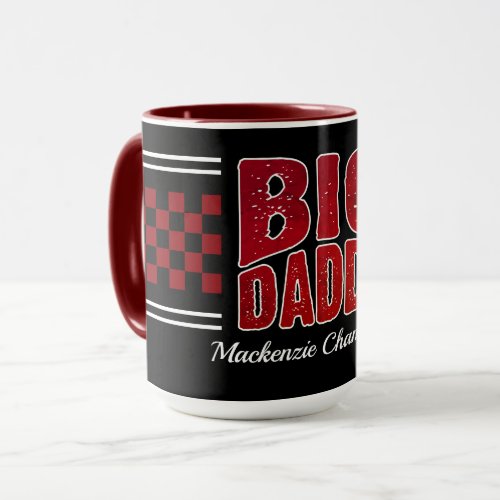 Big Daddy with Dark Red Checkers and Name on Black Mug