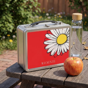 Big Daisy Flower Personalized Name Metal Lunch Box