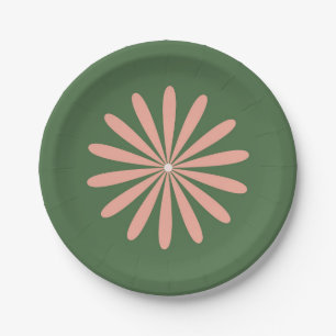 Big Daisy Retro Minimalist Pink and Green Paper Plates