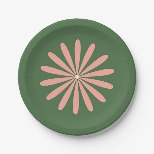Big Daisy Retro Minimalist Pink and Green Paper Plates