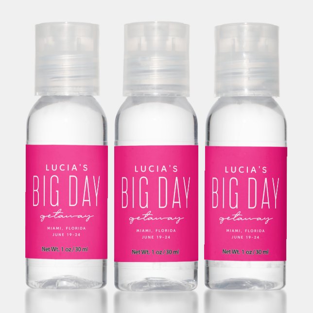Big day getaway bachelorette party pink hand sanitizer (Set)