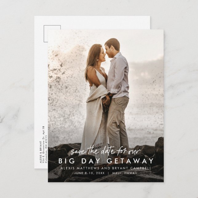 Big day getaway destination wedding save the date announcement postcard (Front/Back)