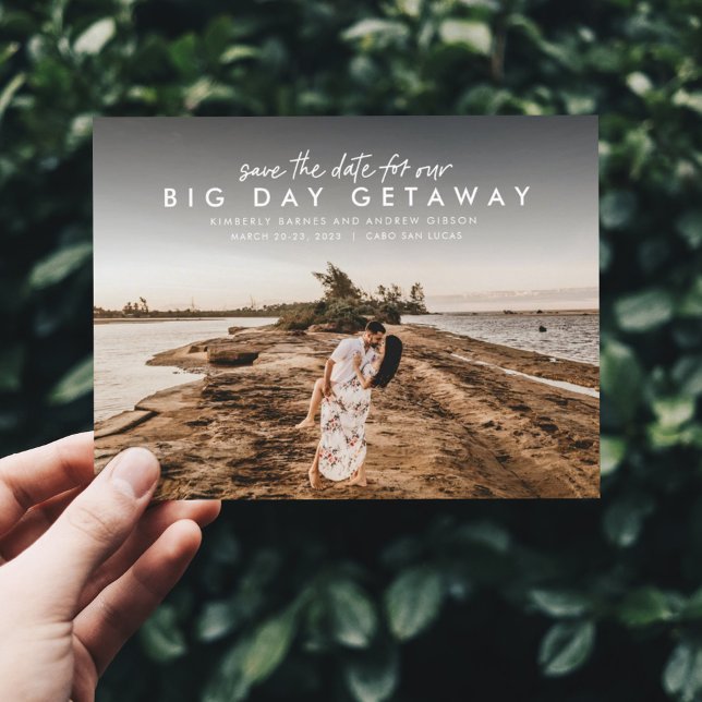 Big day getaway destination wedding save the date announcement postcard (Creator Uploaded)