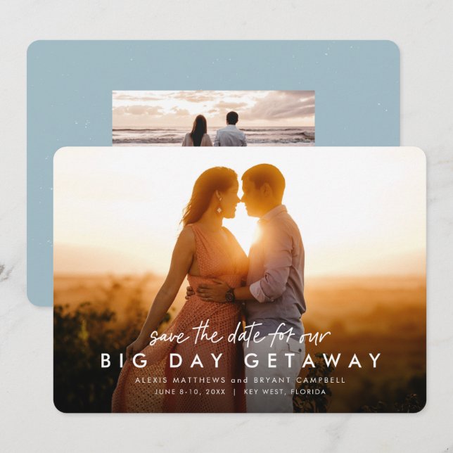 Big Day Getaway fun one photo destination wedding Save The Date (Front/Back)