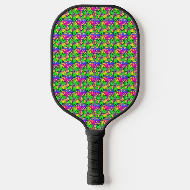 "BIG DESIGN GREEN BLUE RED MIXED COLOURS   PICKLEBALL PADDLE (Front)