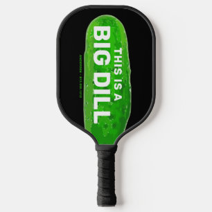 Big Dill Cartoon Funny Personalized Black Pickleball Paddle