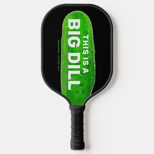 Big Dill Cartoon Funny Personalized Black Pickleball Paddle