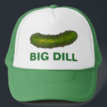 Big Dill (Deal) Green Pickles Crunchy Sour Pickle Trucker Hat<br><div class="desc">Hat featuring an original illustration of a crunchy green kosher dill pickle,  and BIG DILL written underneath in a fun green font.

Don't see what you're looking for? Need help with customization? Contact Rebecca to have something designed just for you.</div>
