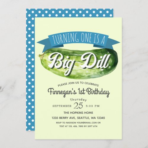 Big Dill Pickle Boys Kids 1st Birthday  Invitation