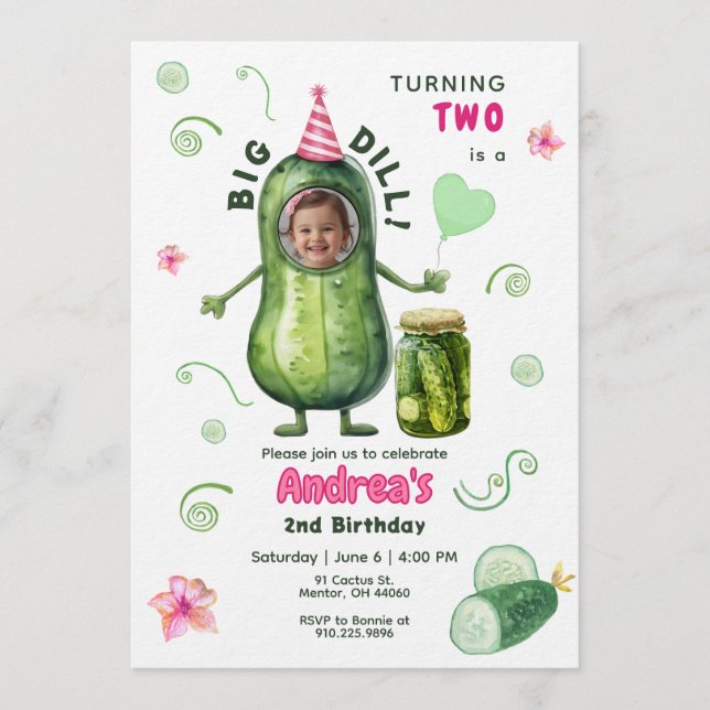 Big Dill Pickle Girl Birthday Any Age Photo  Invitation (Front)