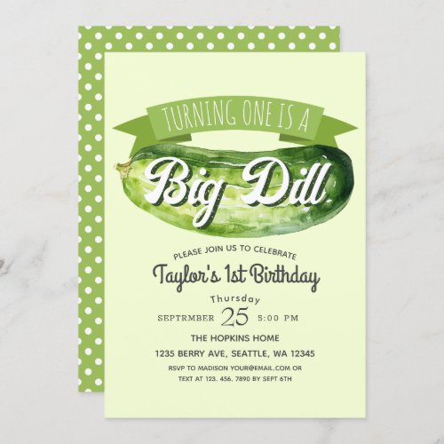 Big Dill Pickle Kids 1st Birthday  Invitation