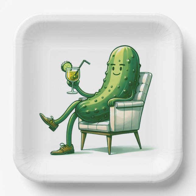 Big Dill Pickle With a Cocktail Paper Plates (Front)