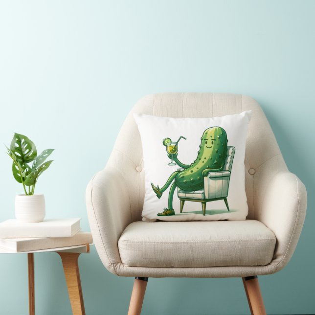 Big Dill Pickle With a Cocktail Throw Pillow (Chair)