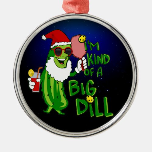 Big Dill PIckleball Santa Christmas Metal Ornament