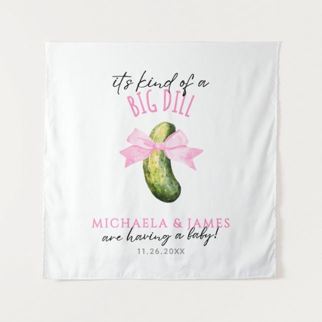 Big Dill Watercolor Pickle Couple's Baby Shower Tapestry (Front)