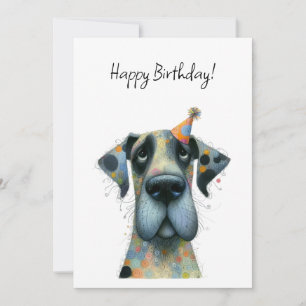 Big Dog in a Tiny Party Hat Birthday Flat Card