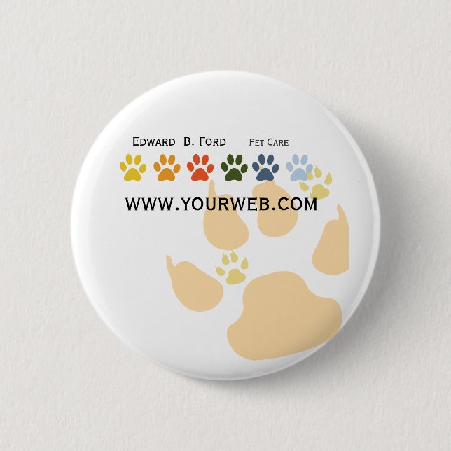 Big Dog | Little Puppy Paws Animal Care Groomer Pinback Button (Front)