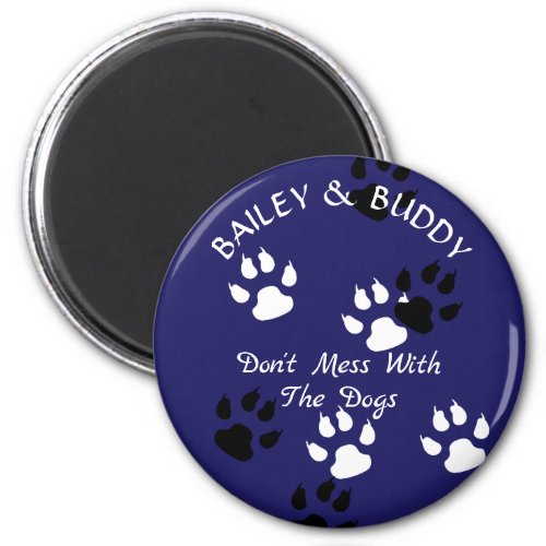 Big Dog Paw Prints on Blue Magnet