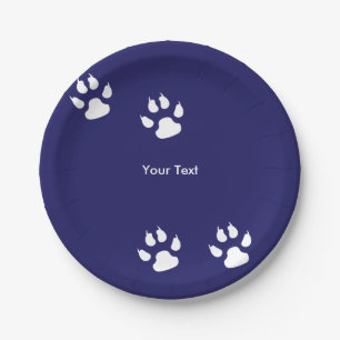 Big Dog Paw Prints on Blue Paper Plates