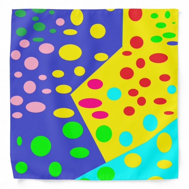 Big dots with many colors yellow blue background bandana (Front)