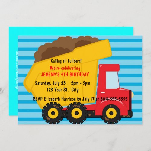 Big Dump Truck Birthday Invitation