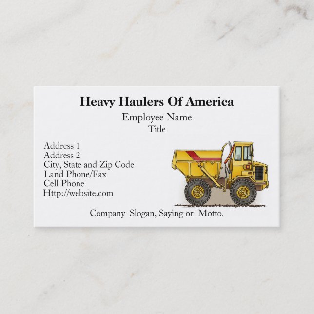 Big Dump Truck Construction Business Cards (Front)