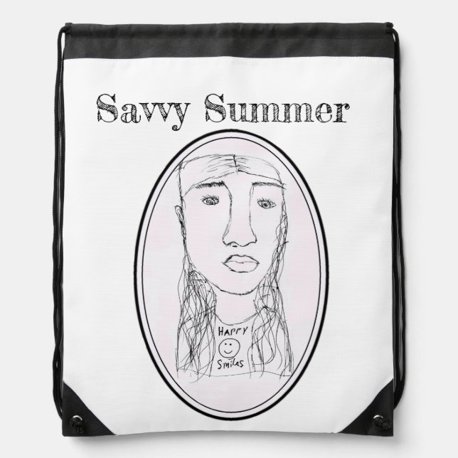 Big Ead Face (Savvy Summer Design)  Drawstring Bag (Front)