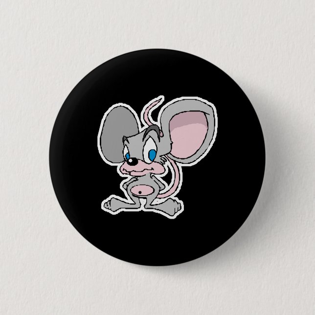 big eared cute grey mouse pinback button (Front)