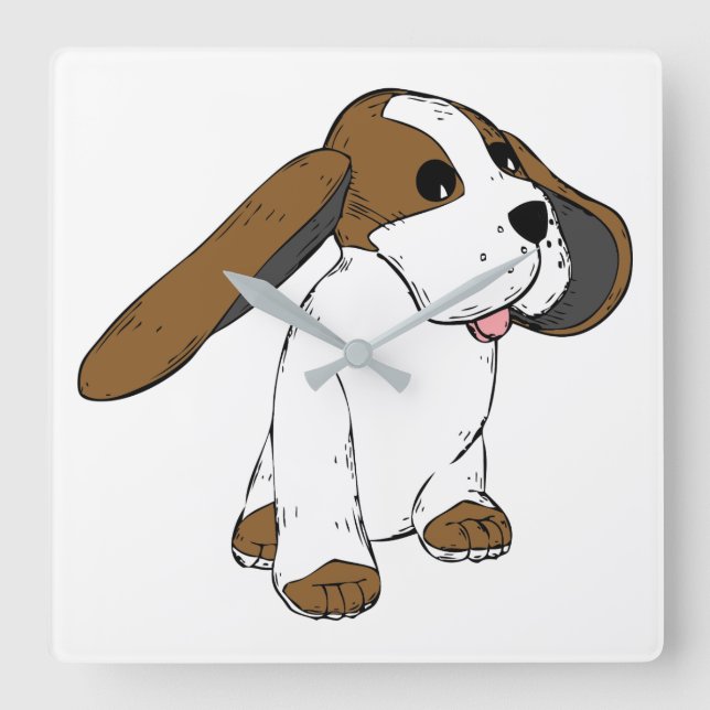 Big Earred Dog Square Wall Clock (Front)