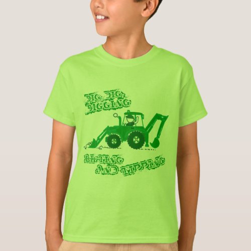 Big earthy green tractor digger t_shirt