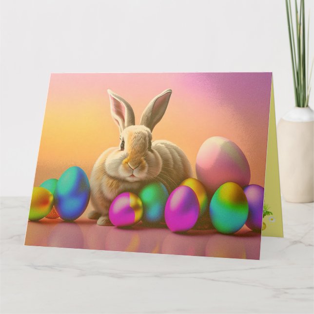 Big Easter Bunny With Colorful Eggs Collection Card (Front)