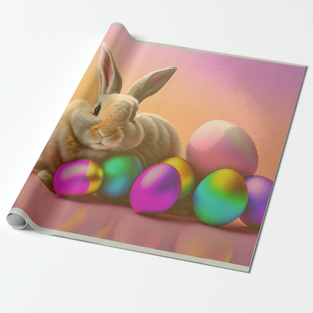 Big Easter Bunny With Colorful Eggs Collection Wrapping Paper (Unrolled)