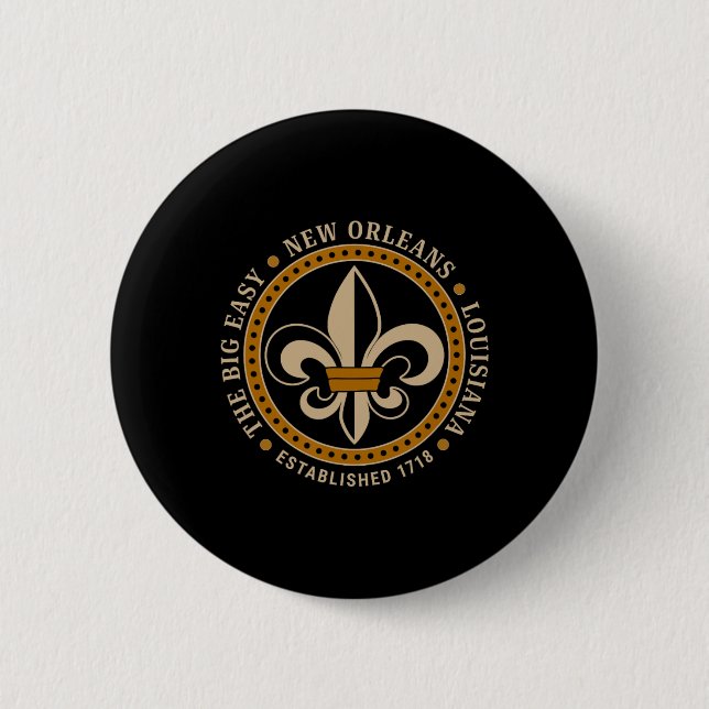 Big Easy New Orleans Louisiana Fleur De Lis Establ Button (Front)