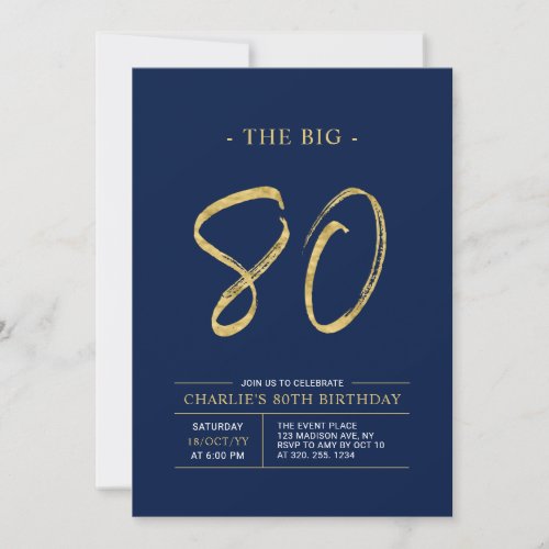 Big Eighty | Gold & Navy Blue 80th Birthday Party