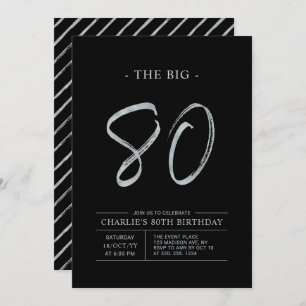 Big Eighty   Silver & Black 80th Birthday Party Invitation