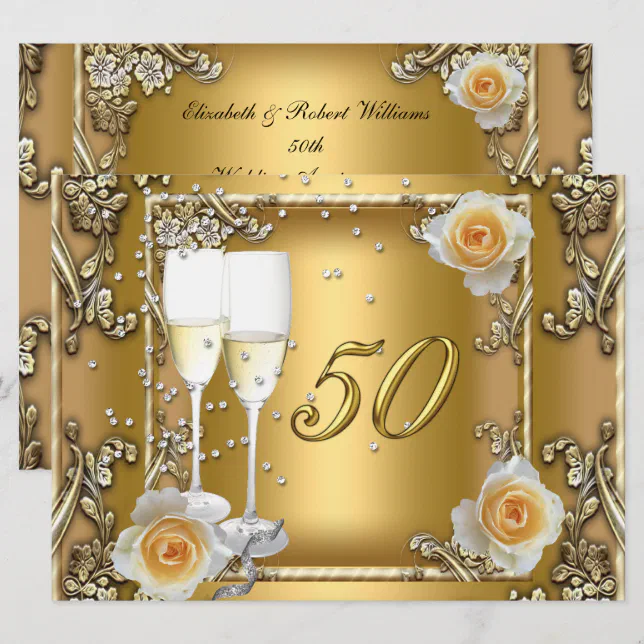 Big Elegant Gold 50th Wedding Anniversary Party Invitation | Zazzle