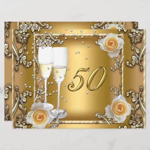 Big Elegant Gold 50th Wedding Anniversary Party Invitation